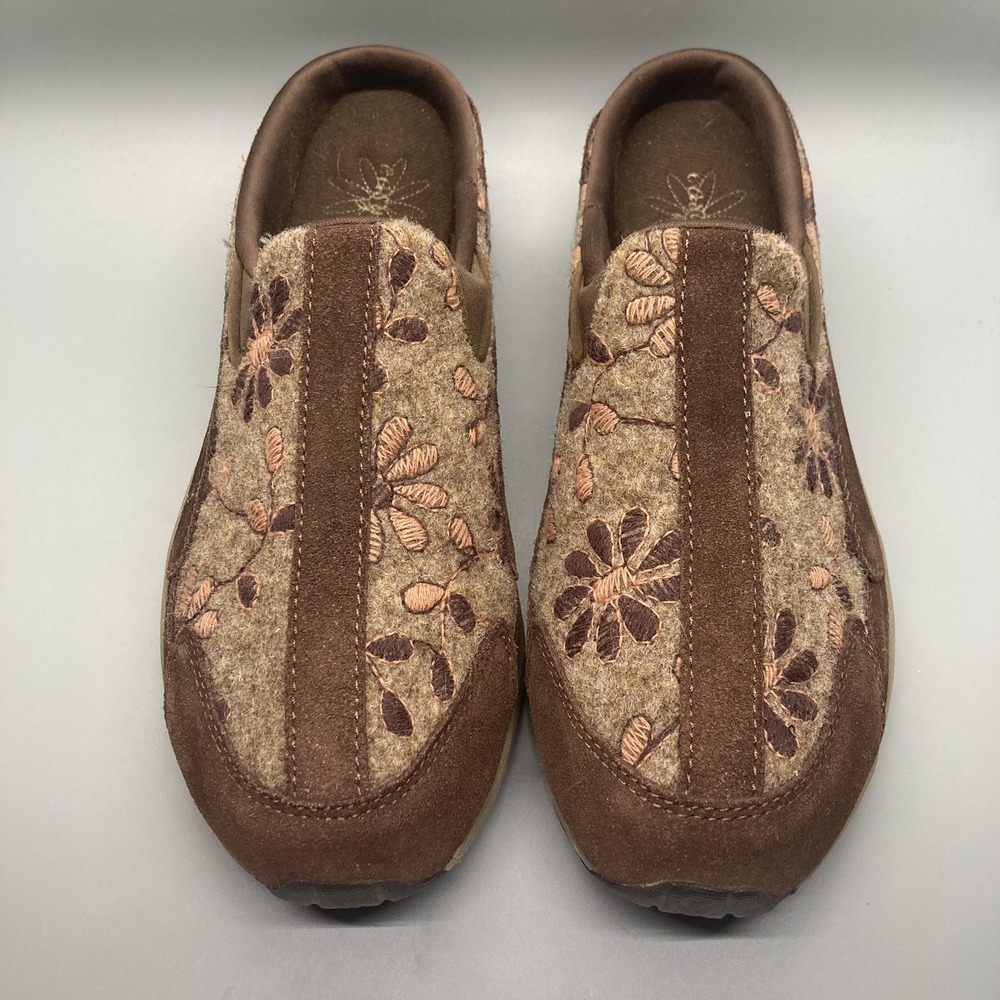 Easy Spirit Traveltime Clogs Women Size 9.5N Brown Floral Mules Grannycore